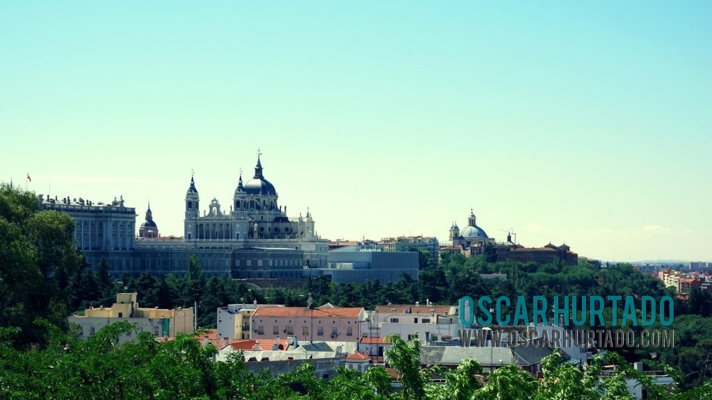 A beautiful view of the city of Madrid Spain seen from Debod Temple during one summer afternoon
