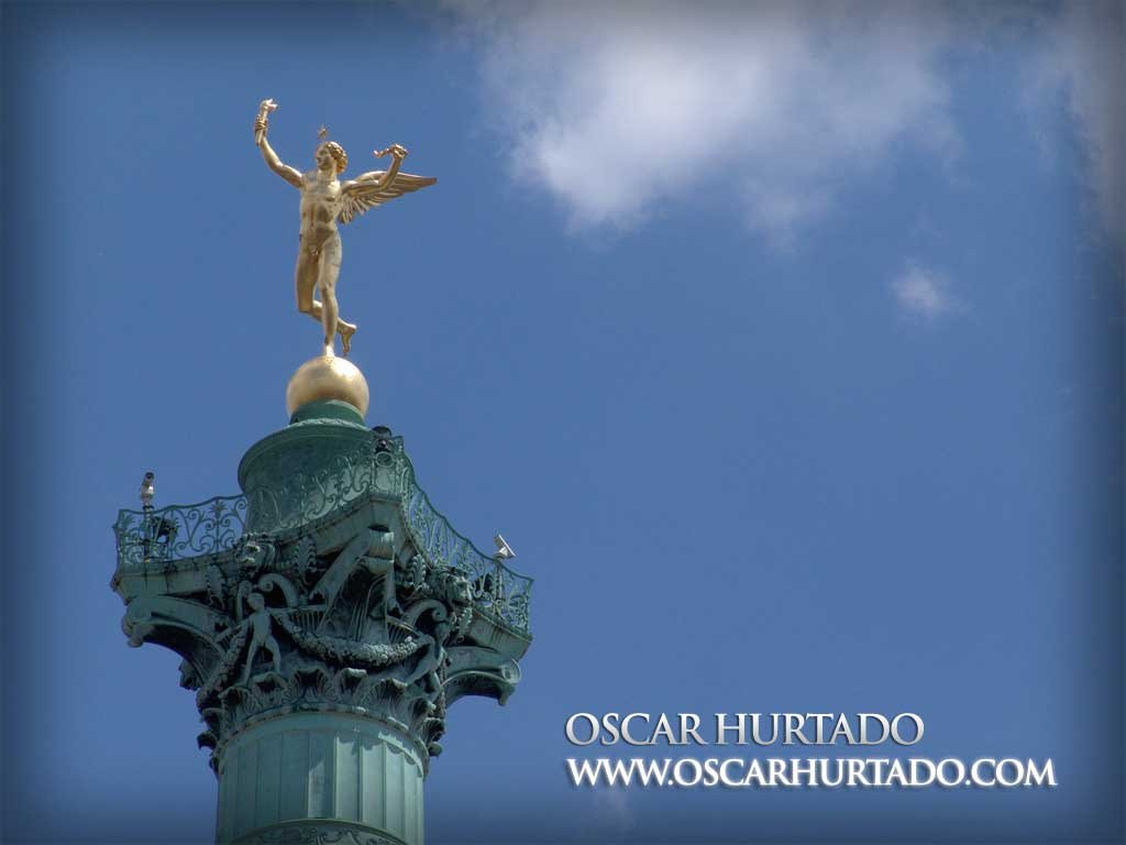 The gilded figure of Génie de la Liberté or Spirit of Freedom as found on the July Column in Place de la Bastille as commemorative monument of the 1830 Revolution in France