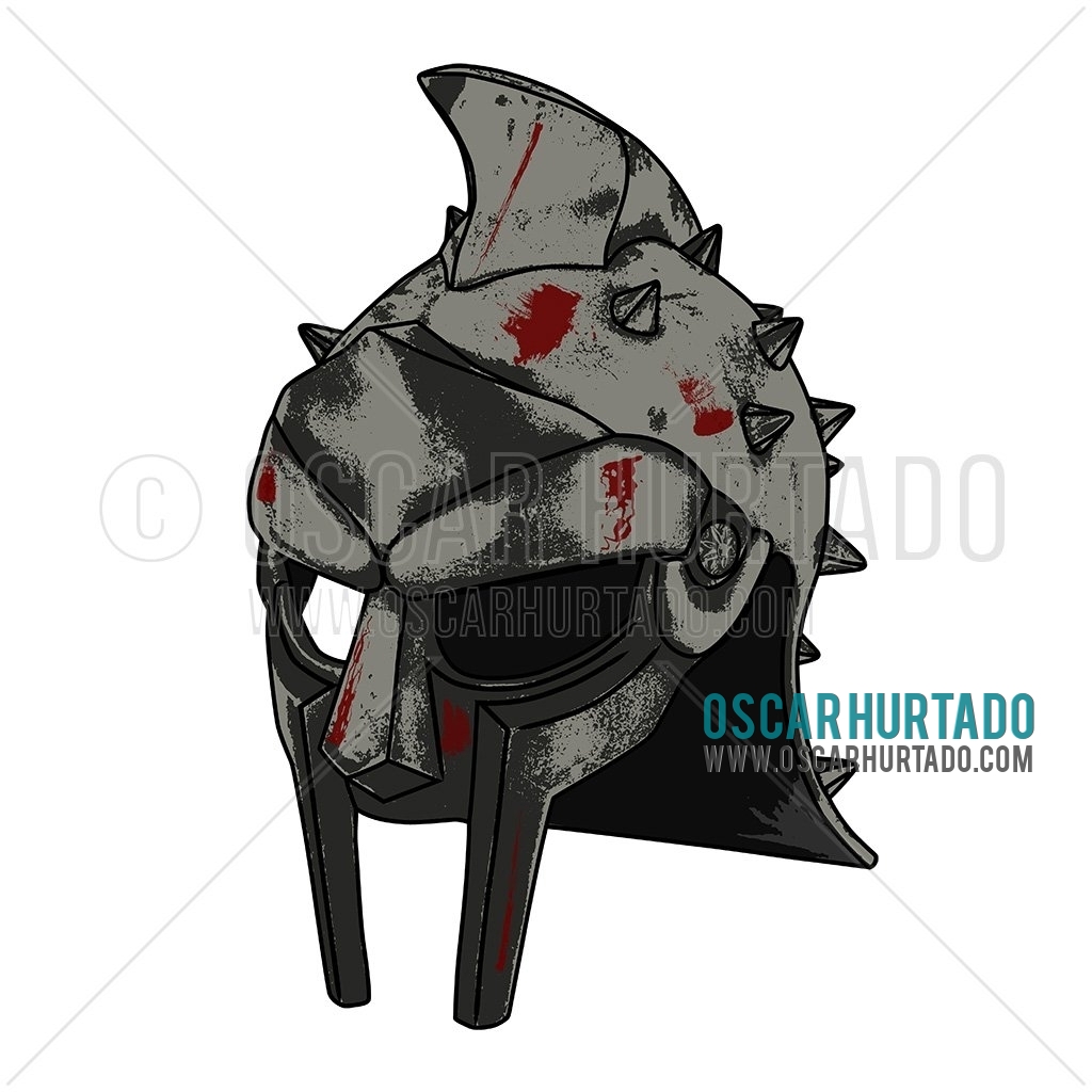 Digital portrait of the helmet of Maximus as he wore in the epic film Gladiator during the fights at the Colosseum