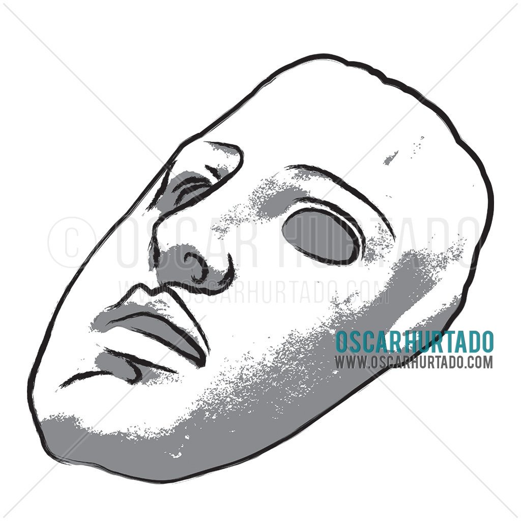Digital portrait of a classic theater mask used in Greece for dramatic plays