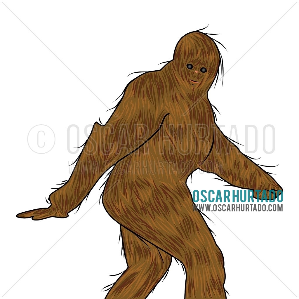 Digital drawing depicting a walking Bigfoot as seen in the famous Patterson Gimlin 16mm film