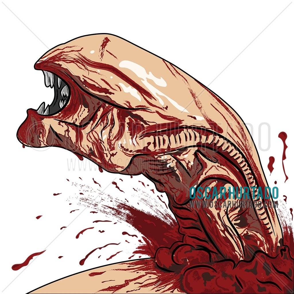Digital drawing of the iconic alien chestburster as seen in the classic 1979 Alien film