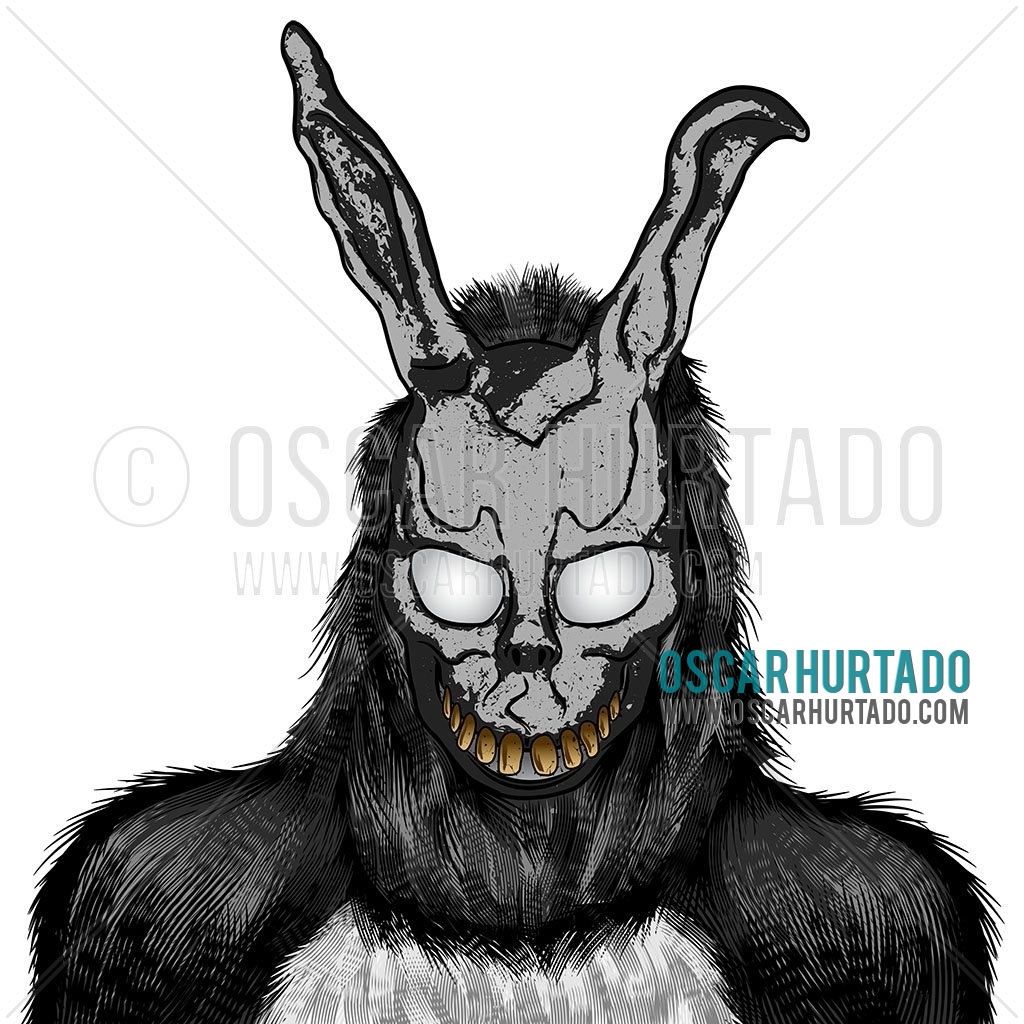 Digital drawing of the iconic and scary bunny character named Frank as seen in the cult film Donnie Darko