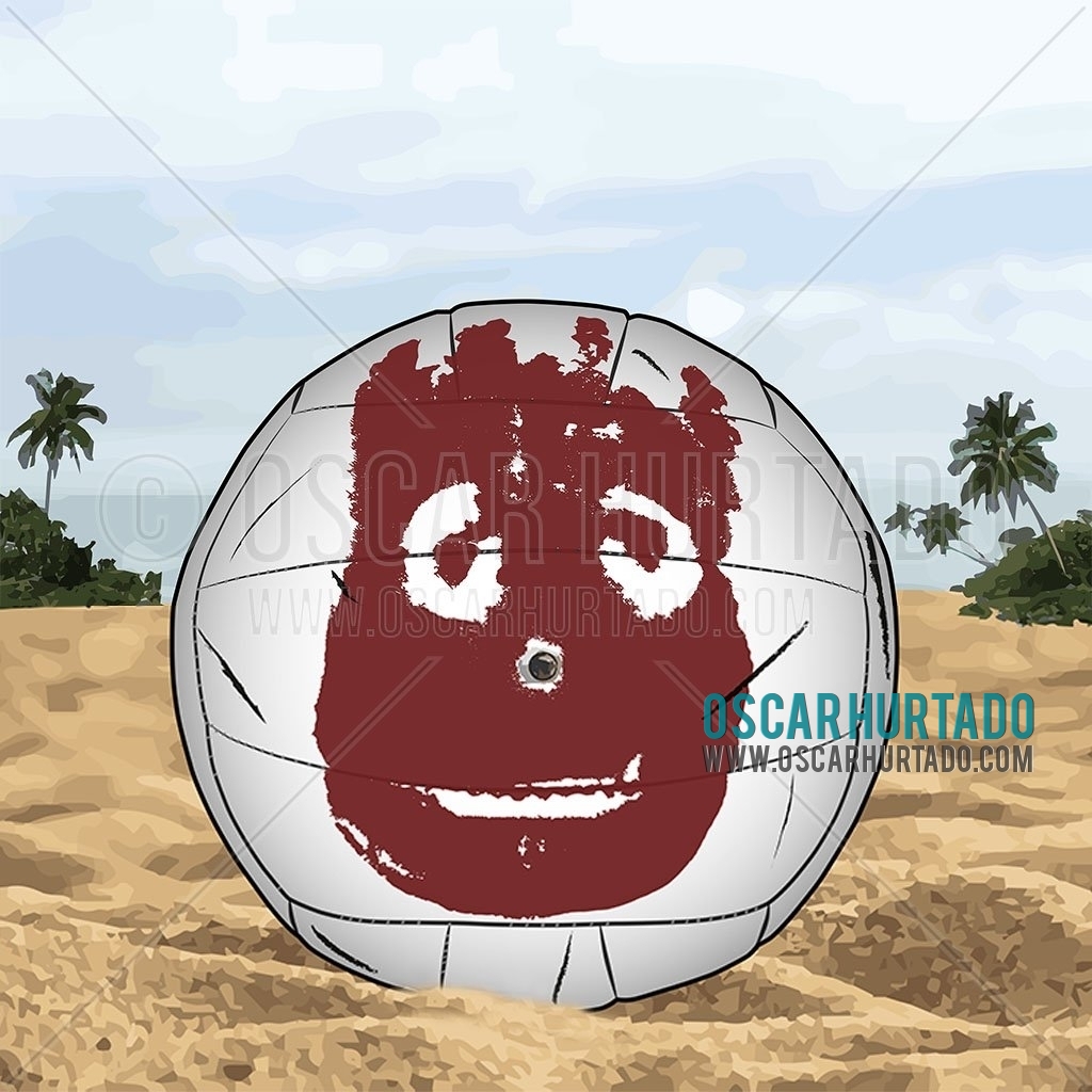 Digital drawing of the iconic volleyball used as a dramatic object in the classic film Cast Away with Hollywood legend Tom Hanks