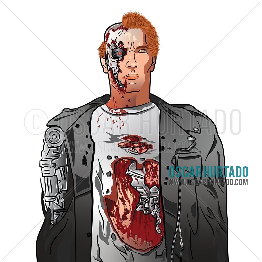 Digital drawing portraying the iconic character played by Arnold Schwarzenegger in the classic sci fi film The Terminator