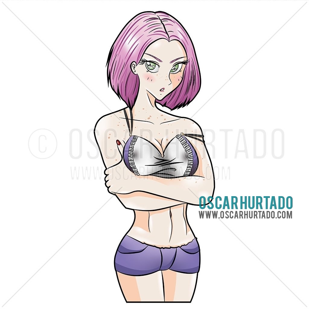 Digitally colored version of the pencil sketch titled Tough Cutie from 2003