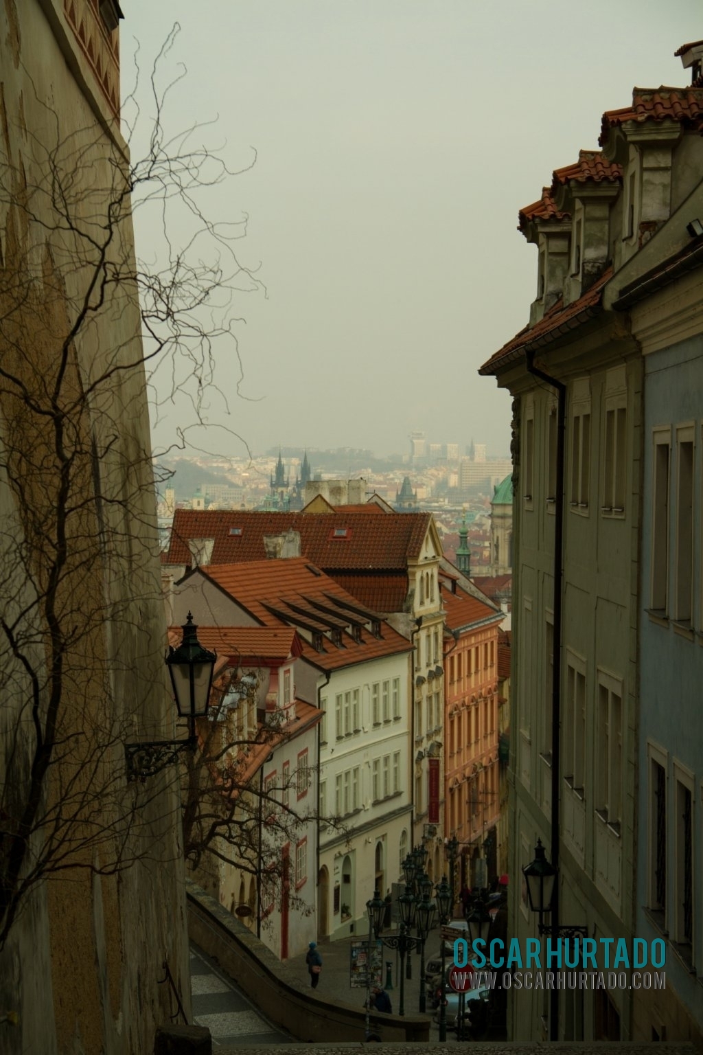 Beautiful view of Prague as seen from one of the highest street tops