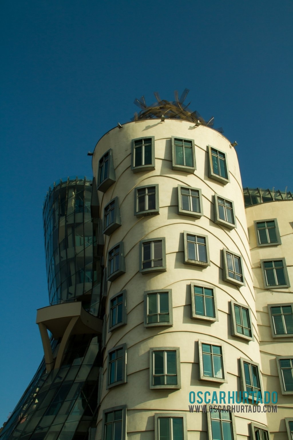 Detail view of the Dancing House in the beautiful city of Prague