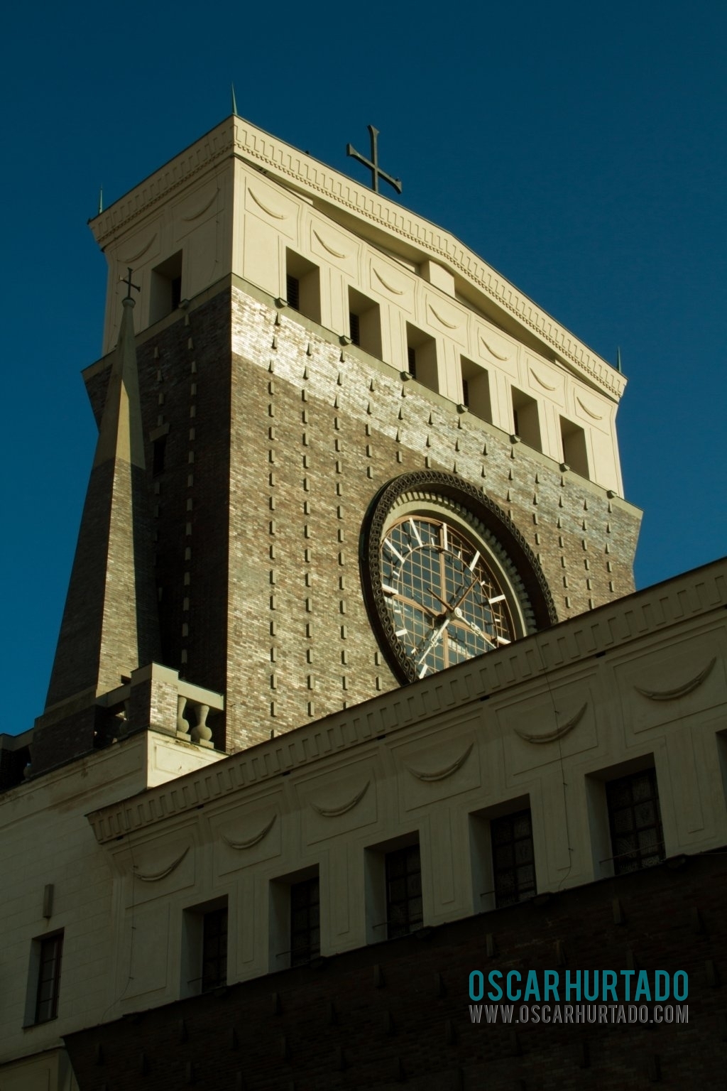Low angle lateral view of the Church of the Most Sacred Heart of Our Lord in Prague