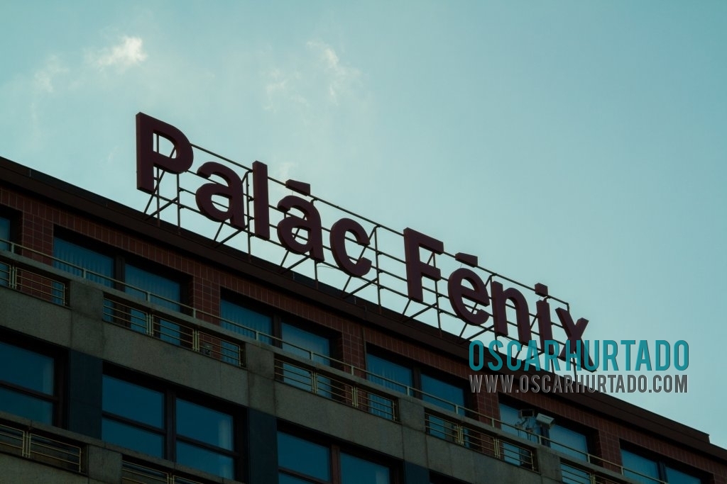 View of the iconic Palác Fénix roof sign