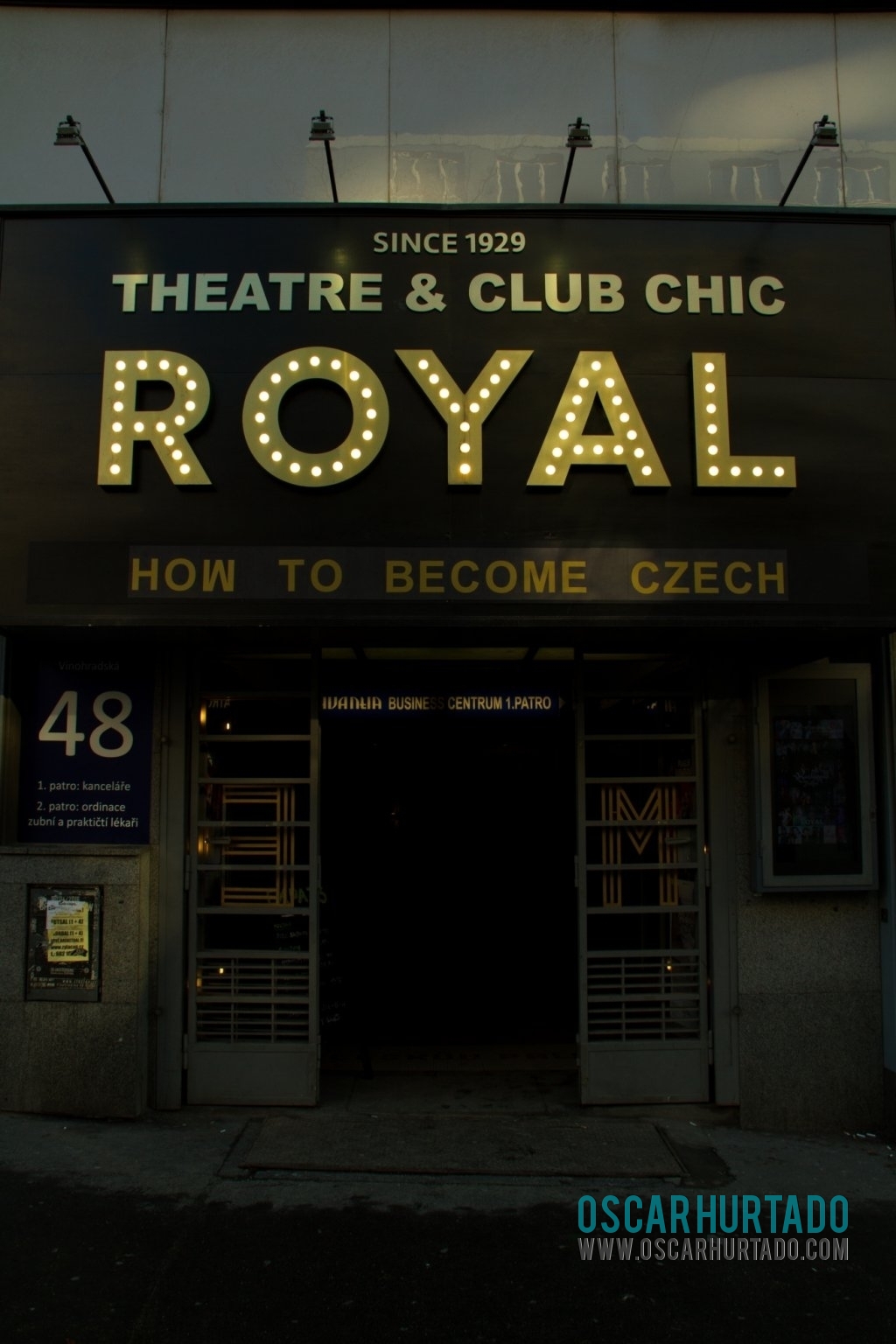 The picturesque entrance to the Royal Theater and Club Chic in Prague