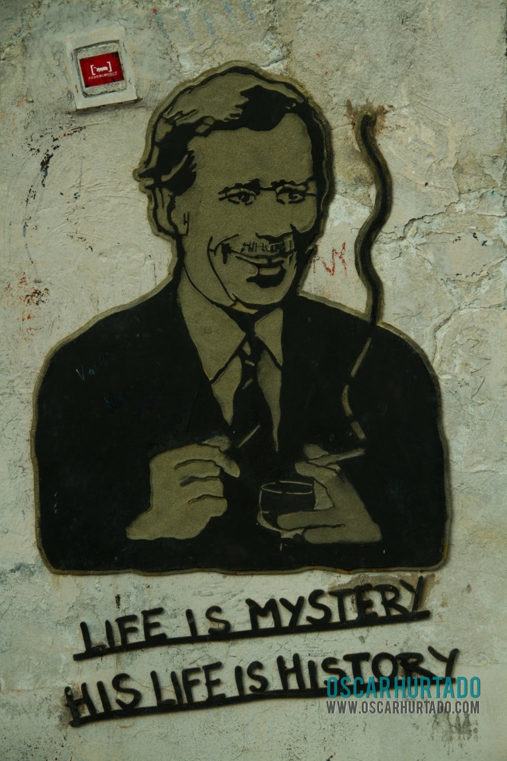 Detail view of a political street graffiti of Vaclav Havel found in Prague