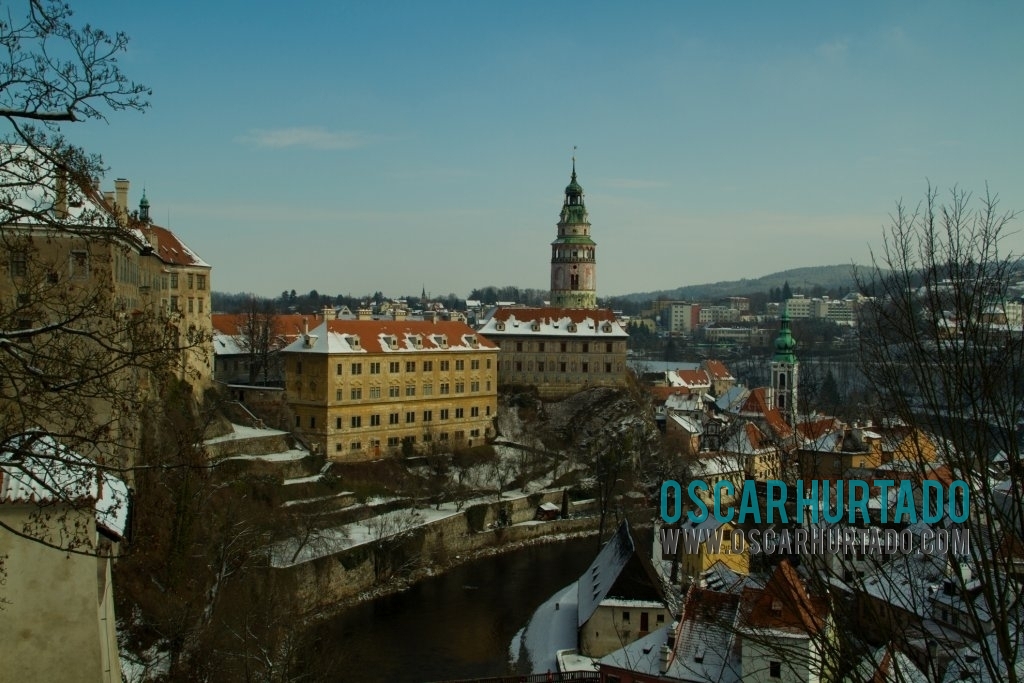 View of the picturesque and historical Český Krumlov Castle during one winter day