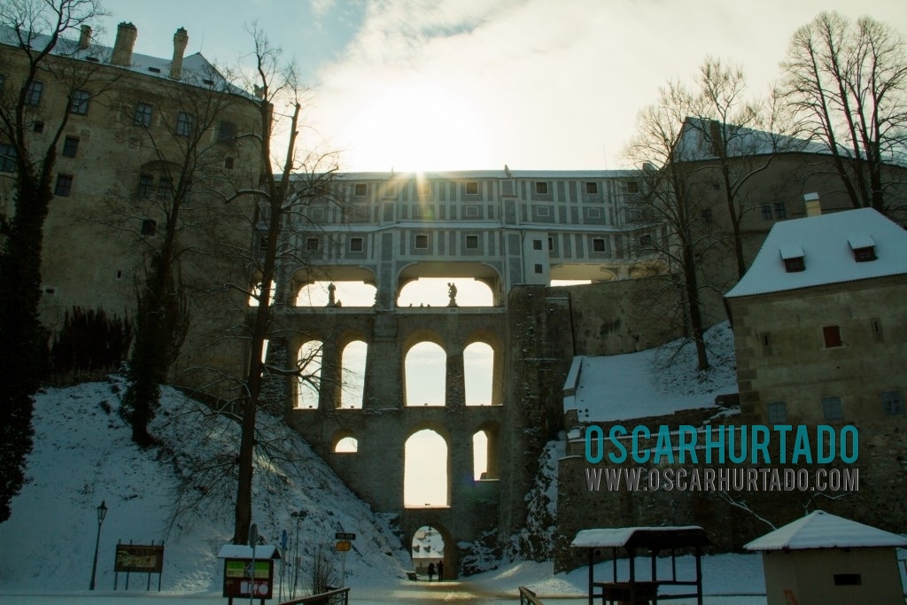 View of the entrance and walls of the Český Krumlov Castle