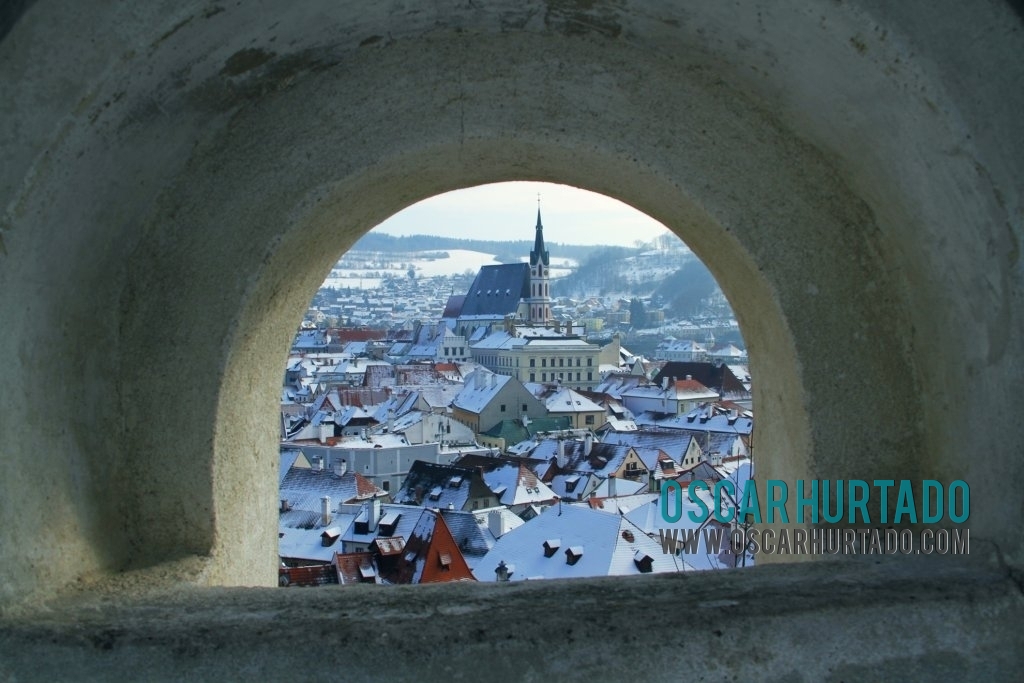 Town of Český Krumlov seen from a hidden lookout