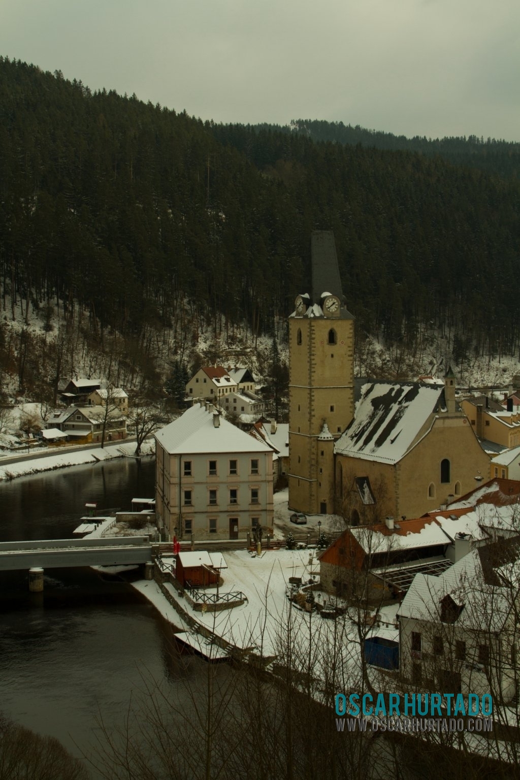 The beautiful and picturesque church of Lady Mary found in the town of Rožmberk and seen from the Castle