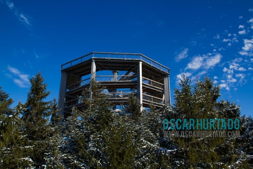 View of the top section of the Stezka korunami stromů or lookout tower in Lipno