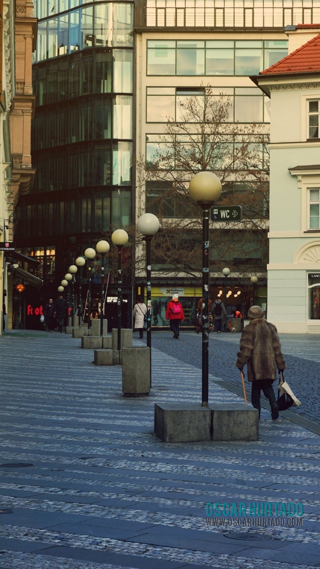 Interesting view of a street scene during one winter afternoon in Prague