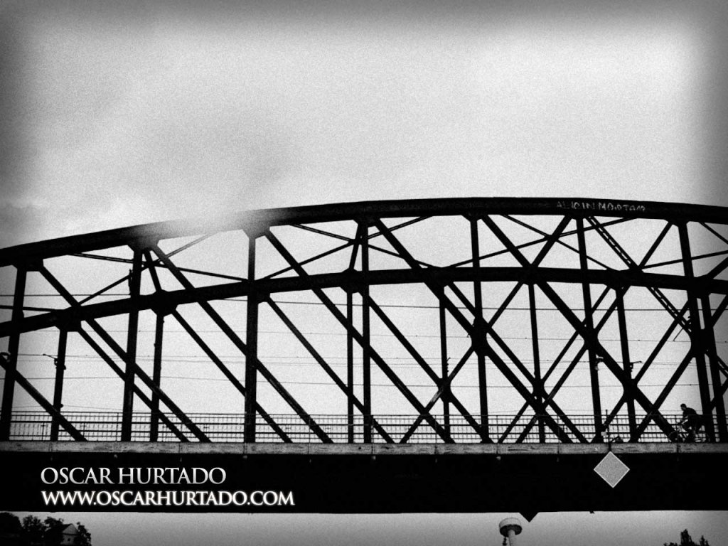 The iconic and industrial railroad bridge over the Vltava river and located near Výtoň