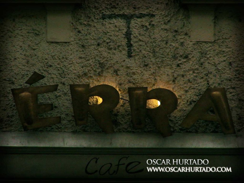 The iconic sign of the Érra Cafe in Prague (closed in 2017)