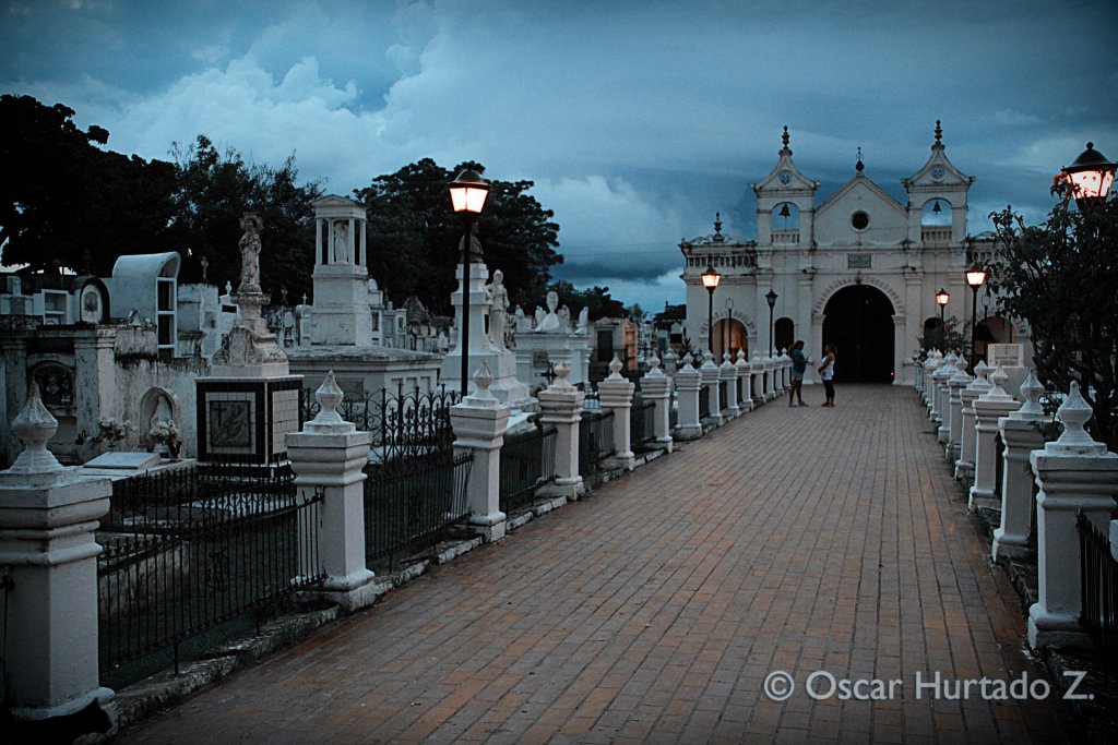Beautiful view of the graves alongside the main path crossing the historical Mompox cemetery
