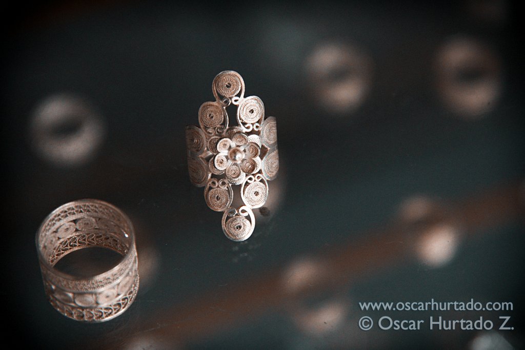 Beautiful close up of a couple of silver philigramme rings made by local artists