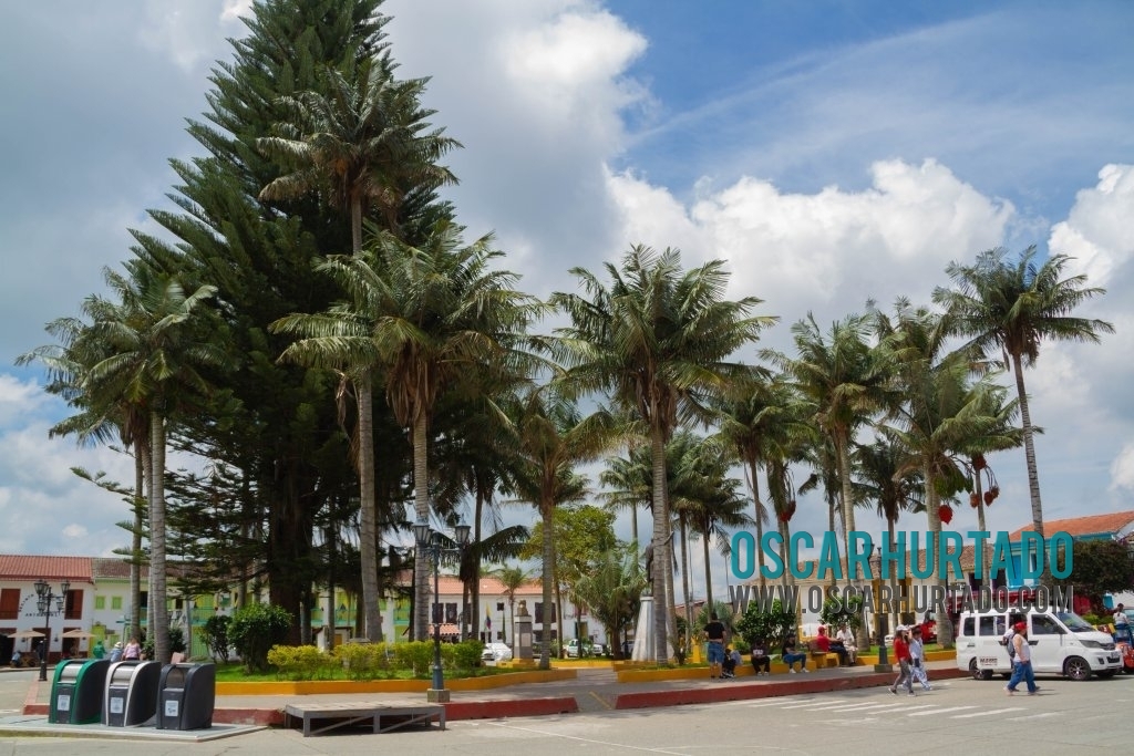 Busy morning hours at Salento main square in Quindío Colombia