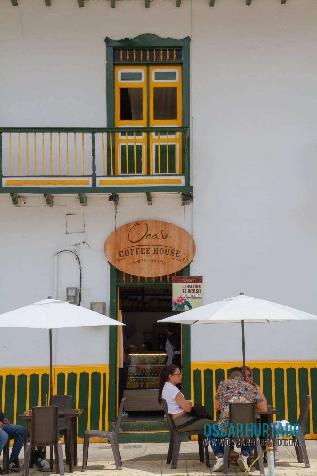 People enjoying a good cup of coffee in one of many coffee shops located in Salento, Quindío