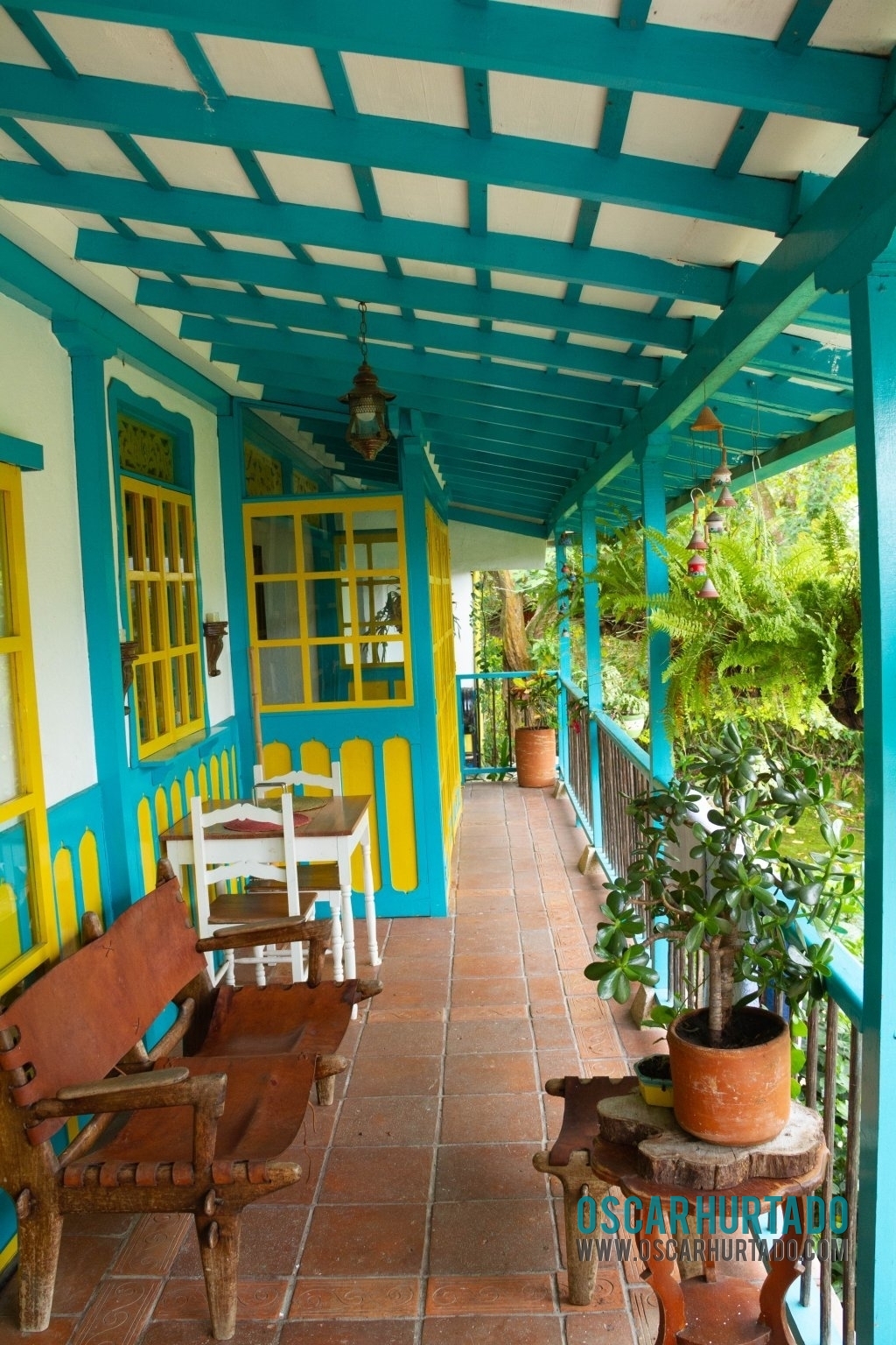 Typical colorful colonial architecture present in Colombian Coffee Region houses