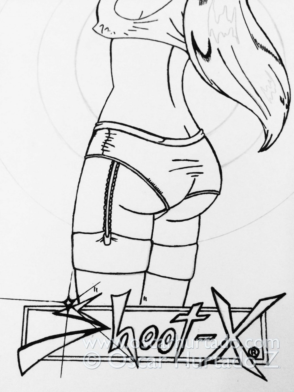 Bottom section of the ink drawing titled Dangerous Bombshell