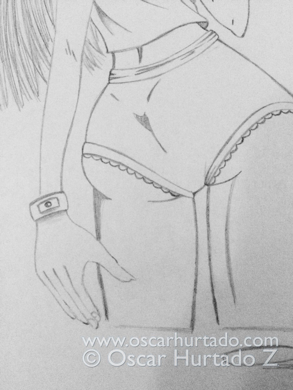 Bottom section of the pencil drawing titled Cool Babe