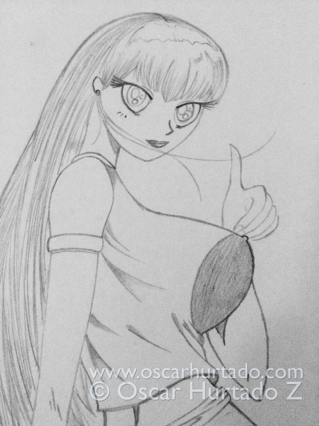 Top section of the pencil drawing titled Cool Babe