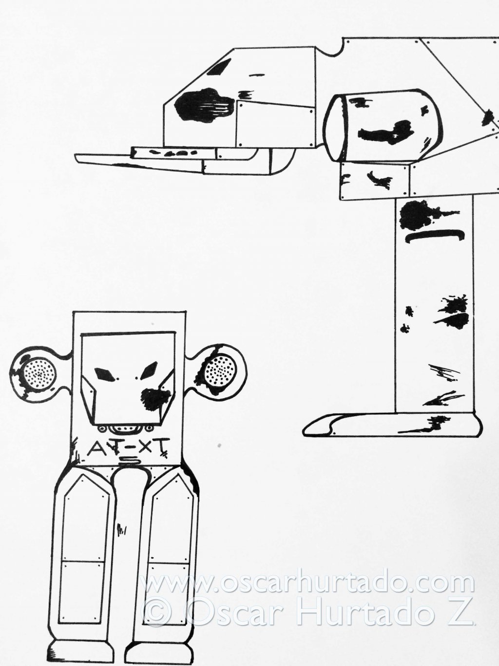 Battle Bot AT-XT - Ink drawing (1999)