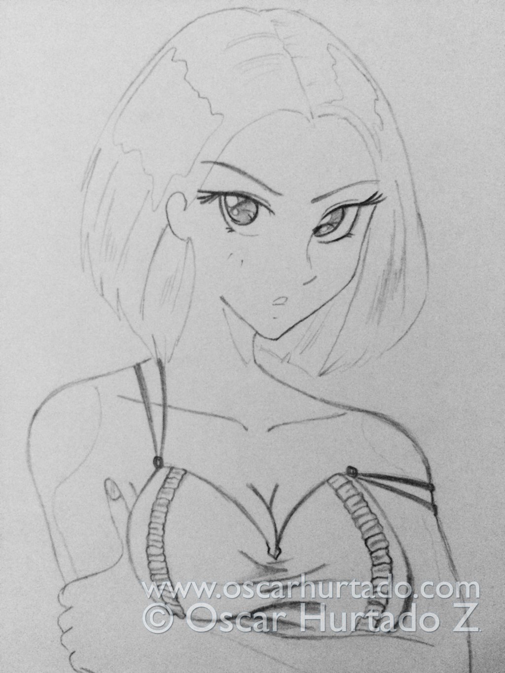 Top section of the pencil drawing titled Tough Cutie