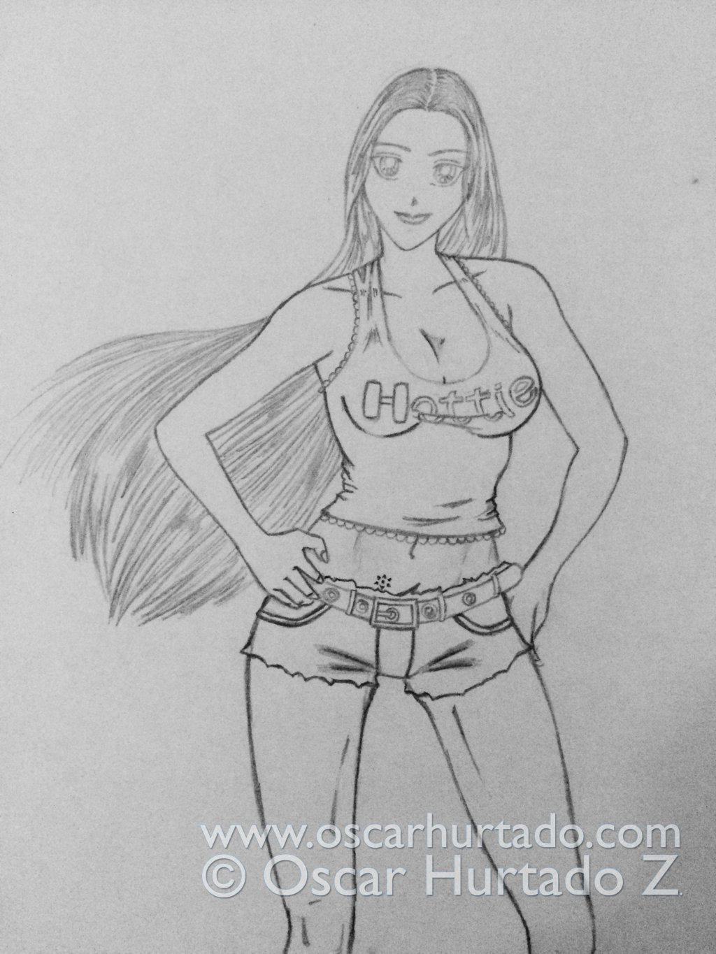 American shot of the model from the pencil drawing titled Hottie Girl
