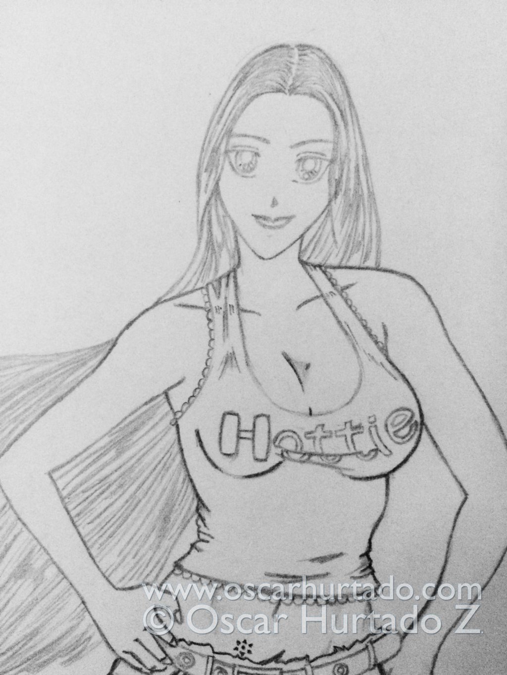 Top section of the pencil drawing titled Hottie Girl
