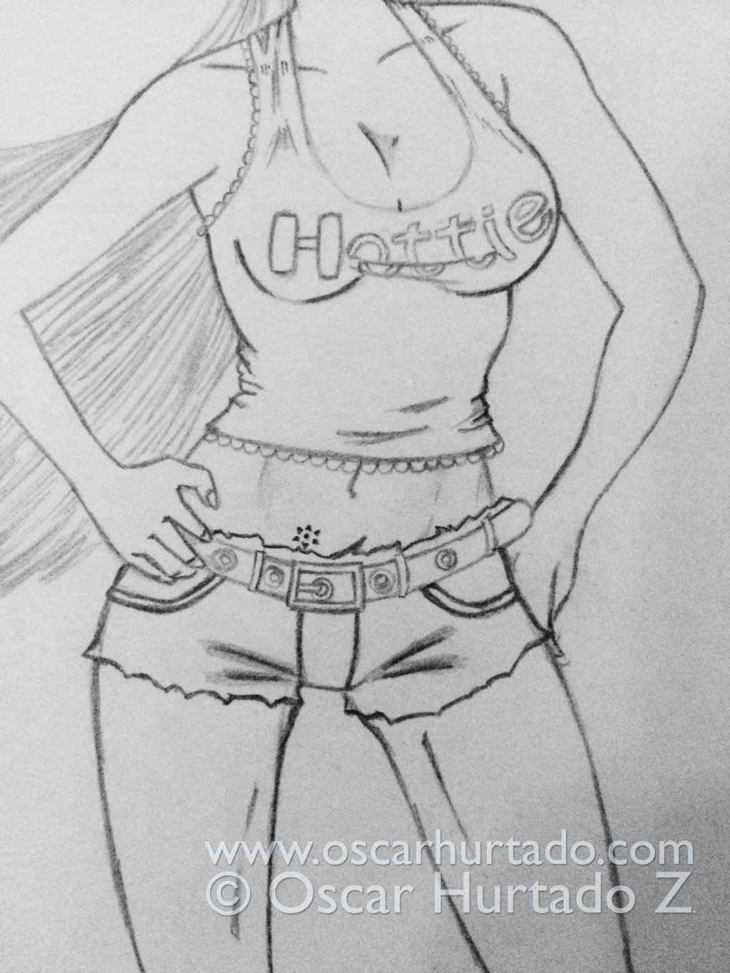 Mid section of the pencil drawing titled Hottie Girl
