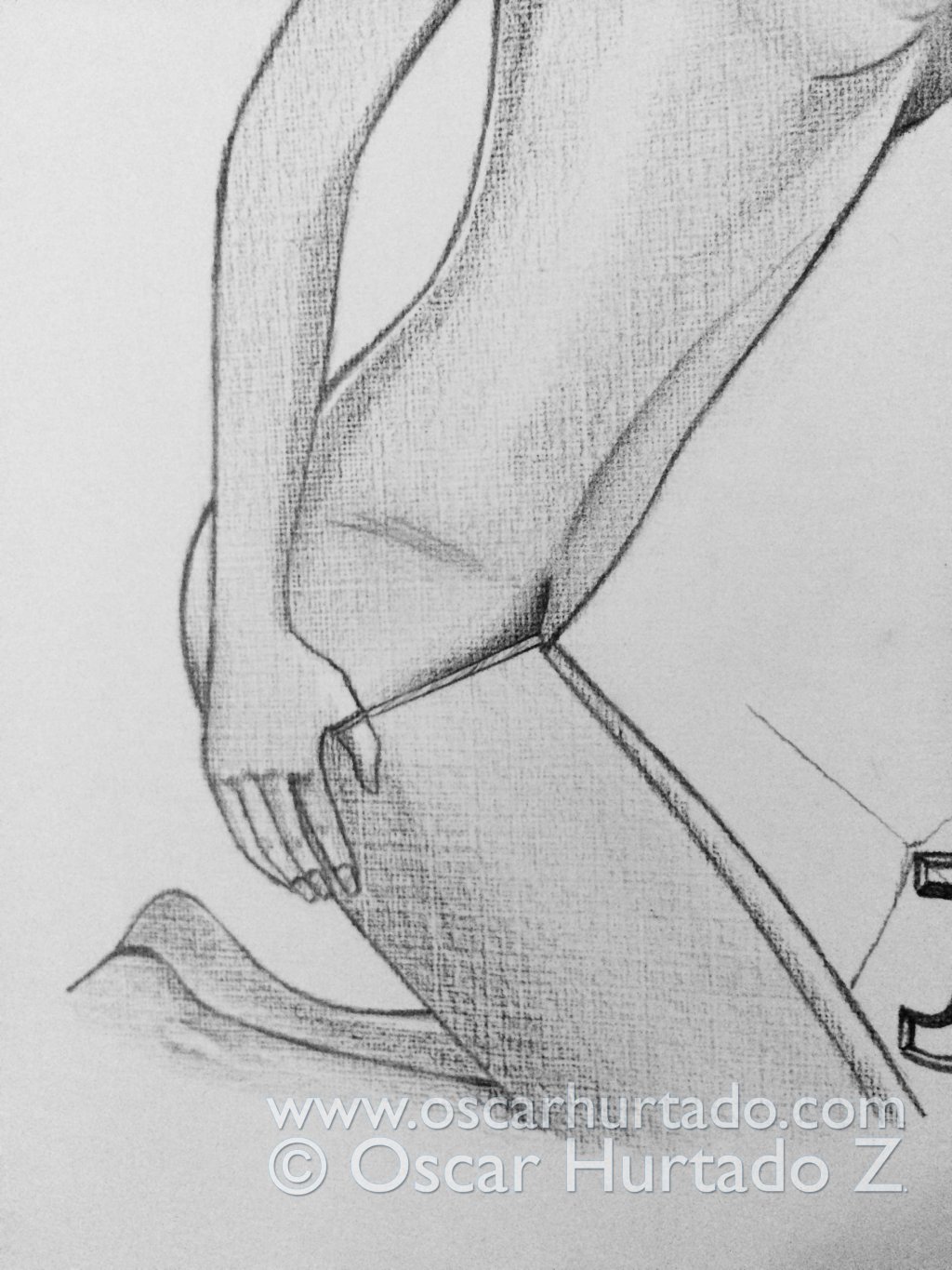 View of the torso of the nude model from the pencil drawing titled Jenda