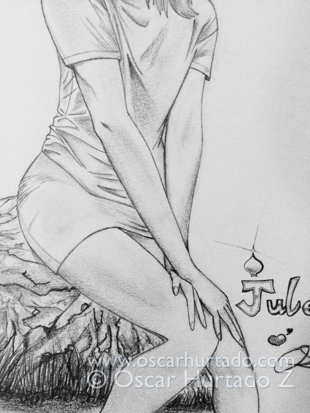 Bottom section of the pencil drawing titled Julenka
