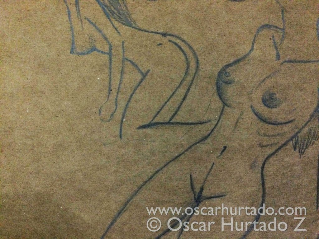 Detail view of two girls from a study of a nude model in different poses